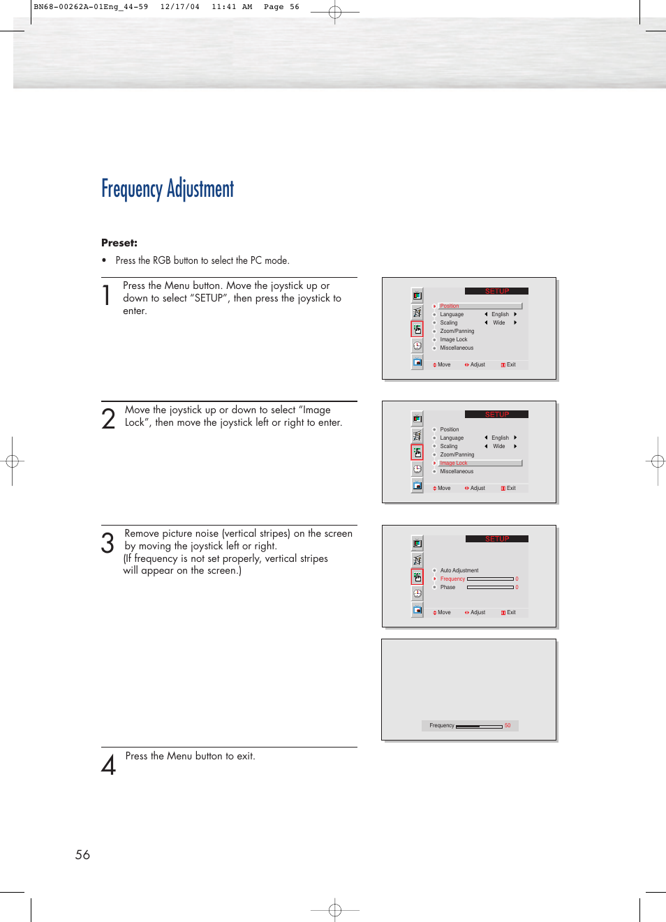 Frequency adjustment | Samsung SPL4225DX-XAC User Manual | Page 56 / 72