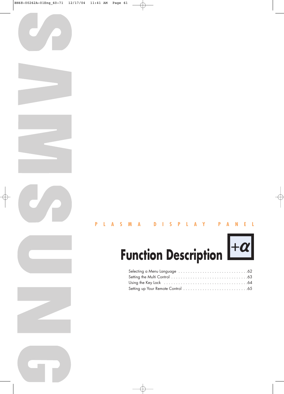 Function description | Samsung SPL4225DX-XAC User Manual | Page 61 / 72