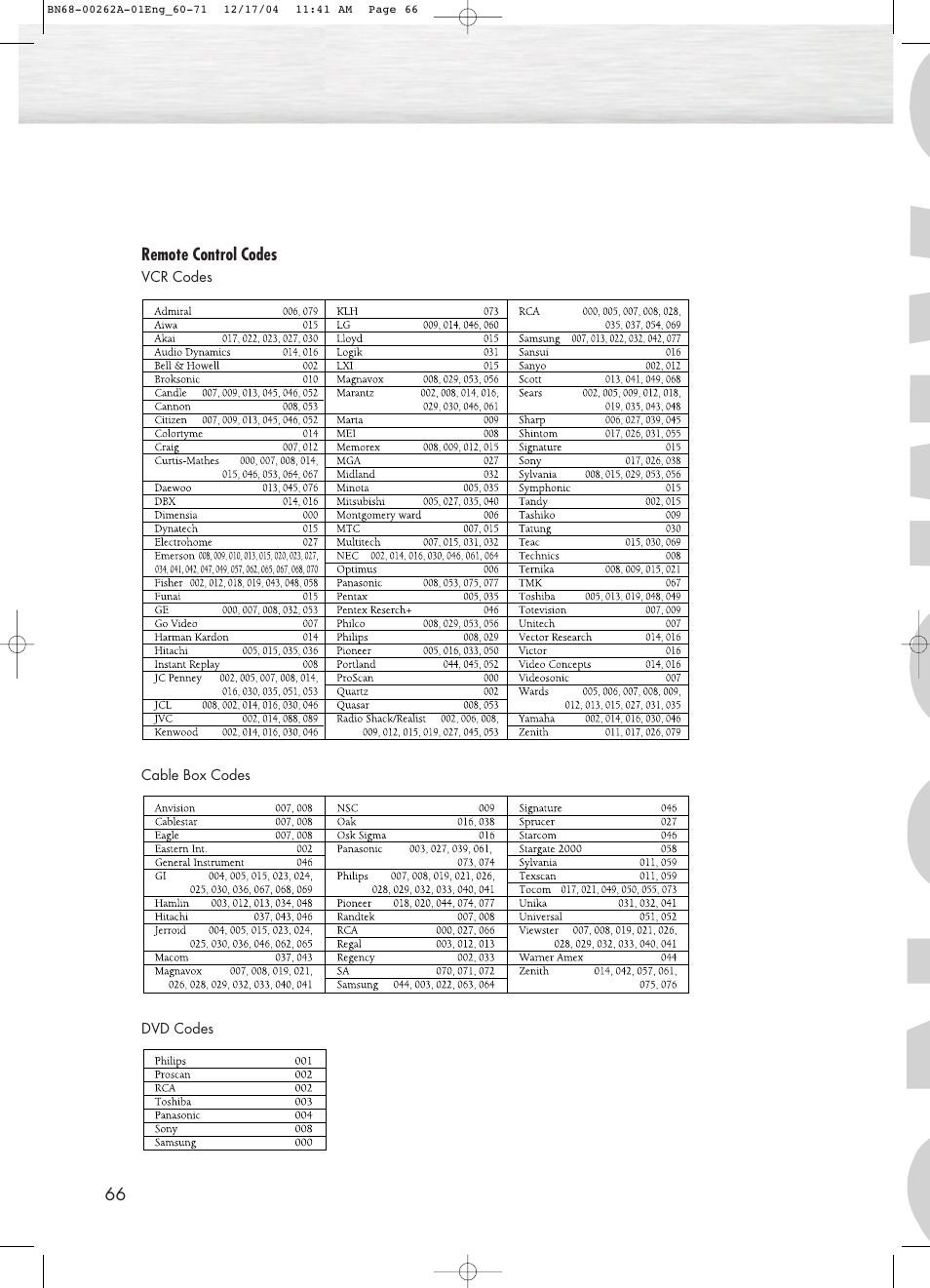 Samsung SPL4225DX-XAC User Manual | Page 66 / 72