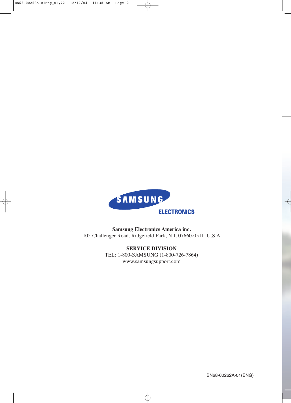 Samsung SPL4225DX-XAC User Manual | Page 72 / 72