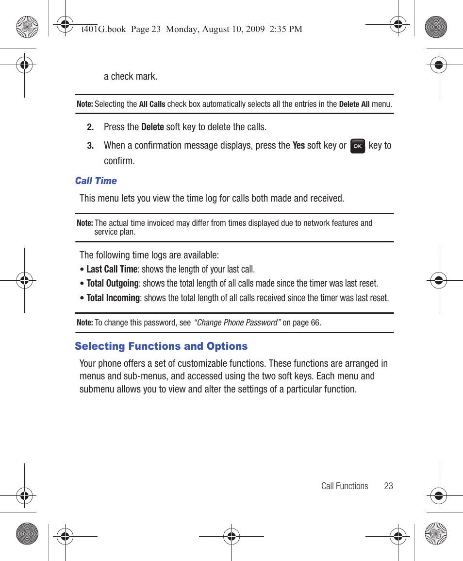 Selecting functions and options | Samsung SGH-T401YKGTRF User Manual | Page 27 / 76