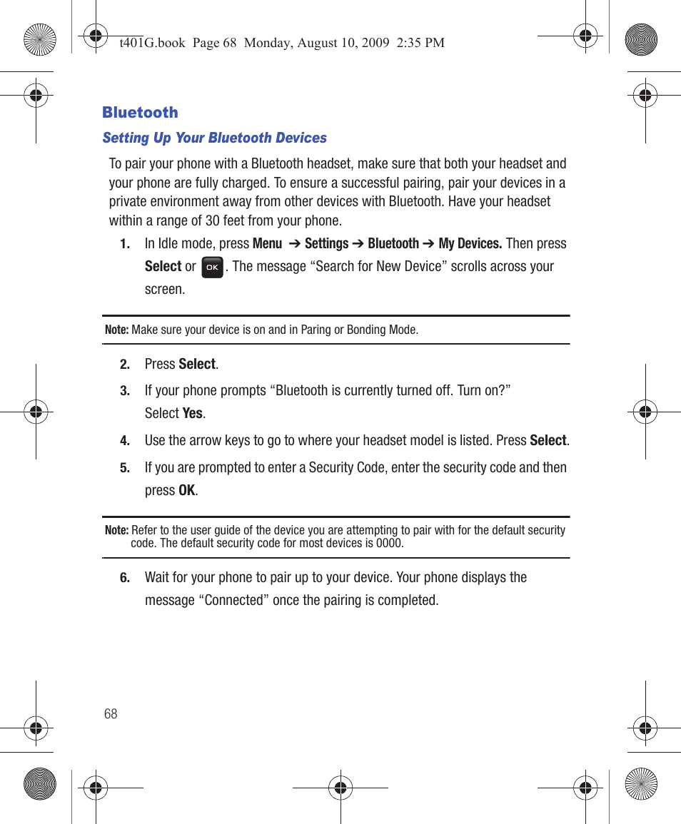 Bluetooth | Samsung SGH-T401YKGTRF User Manual | Page 72 / 76