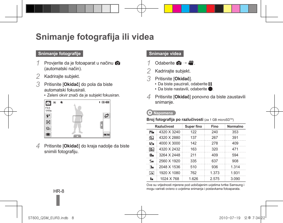 Snimanje fotografija ili videa | Samsung EC-ST600ZBPBUS User Manual | Page 138 / 144