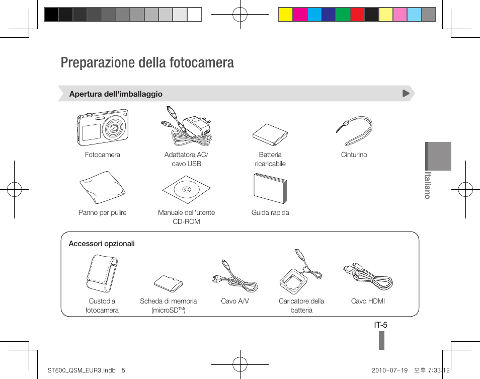 Preparazione della fotocamera | Samsung EC-ST600ZBPBUS User Manual | Page 35 / 144