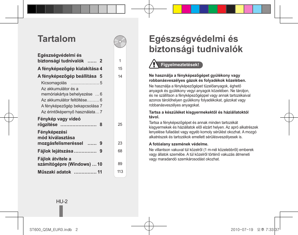 Egészségvédelmi és biztonsági tudnivalók tartalom | Samsung EC-ST600ZBPBUS User Manual | Page 72 / 144