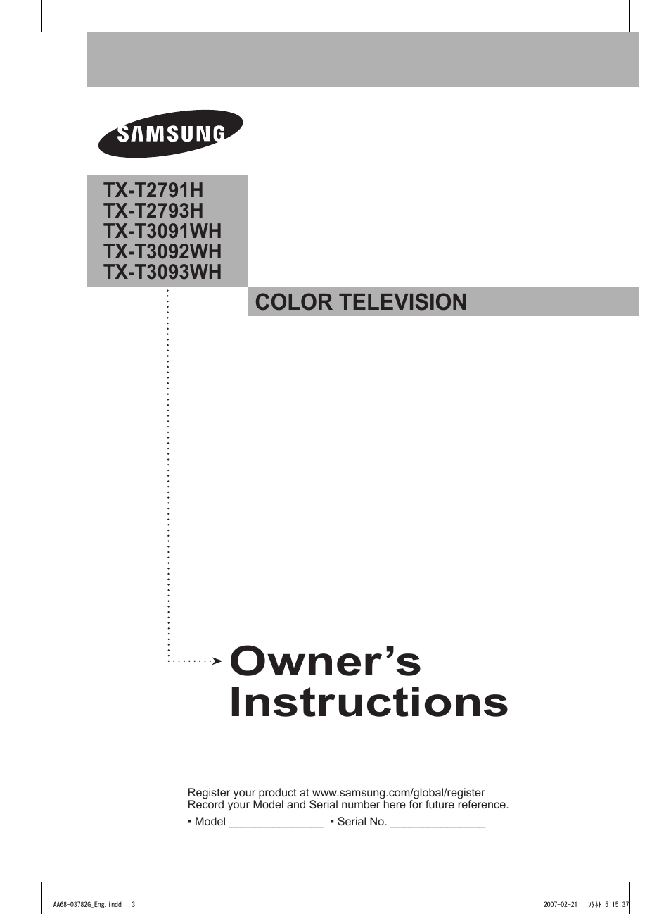 Owner’s instructions | Samsung TXT2793HX-XAA User Manual | Page 2 / 36