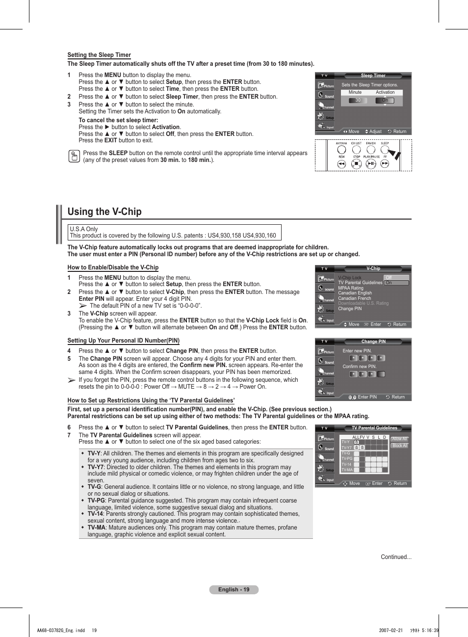 Using the v-chip | Samsung TXT2793HX-XAA User Manual | Page 20 / 36