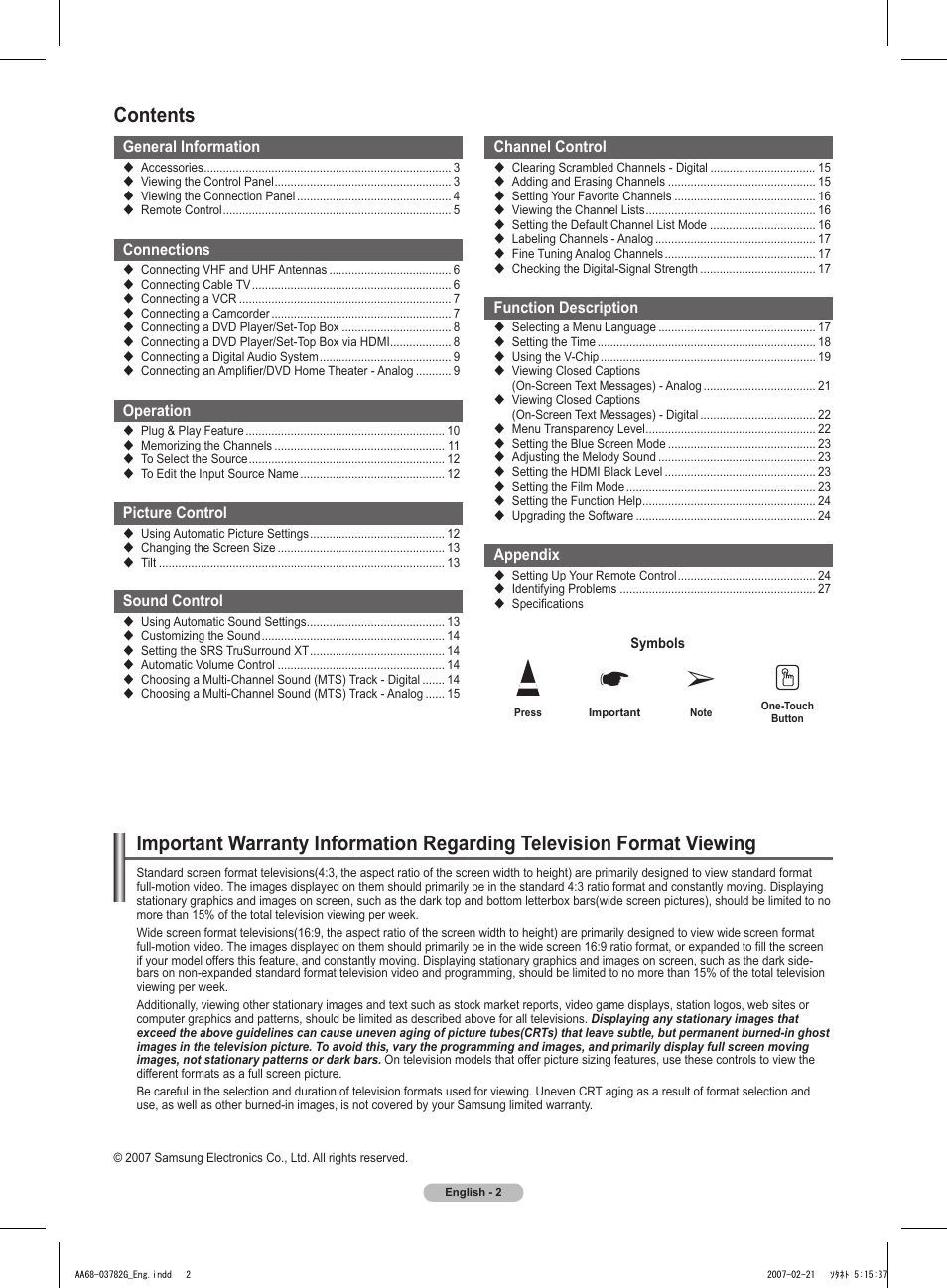 Samsung TXT2793HX-XAA User Manual | Page 3 / 36