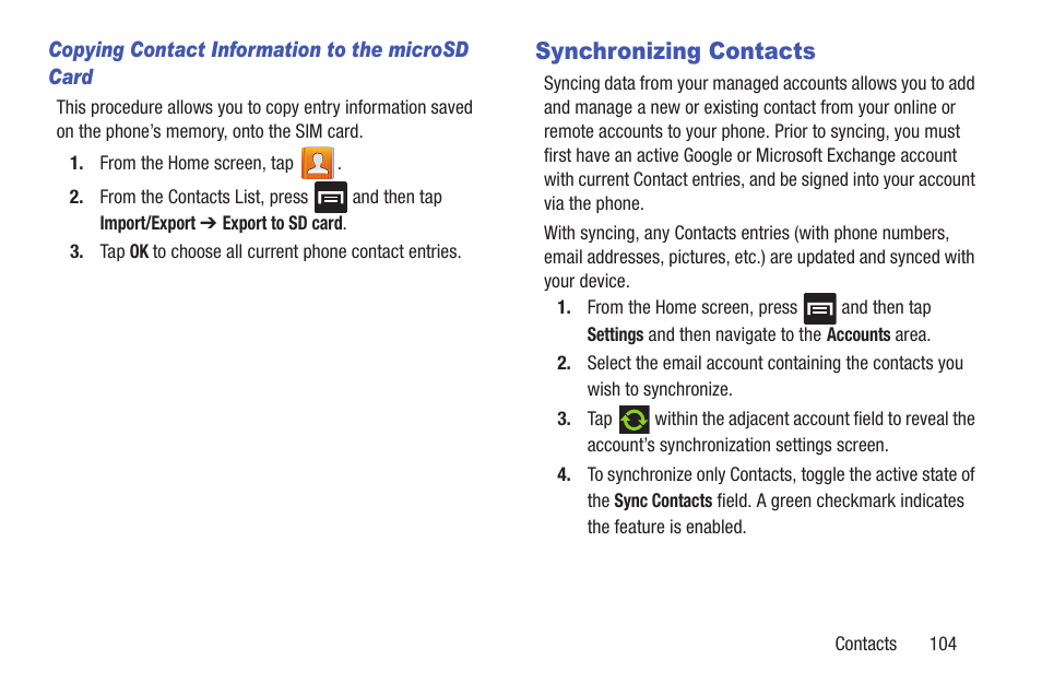 Synchronizing contacts | Samsung SGH-T989ZKBTMB User Manual | Page 109 / 366