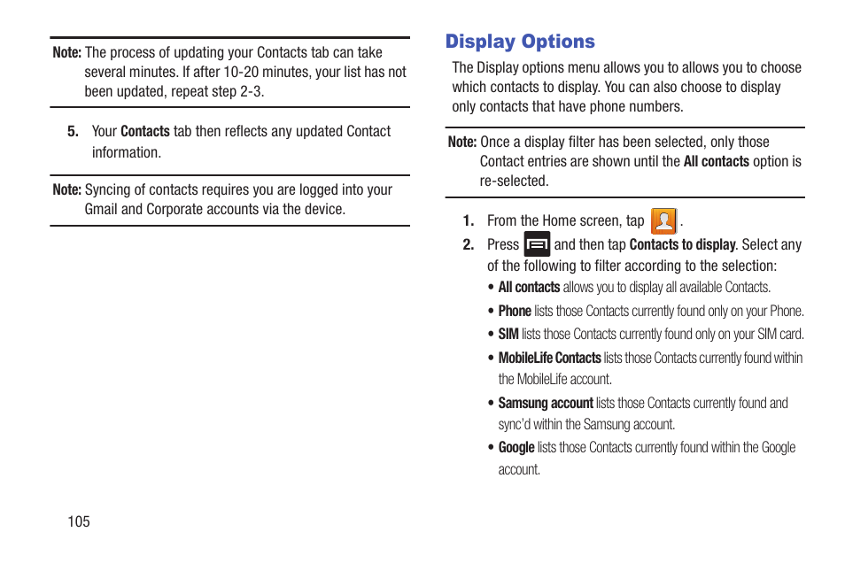 Display options | Samsung SGH-T989ZKBTMB User Manual | Page 110 / 366