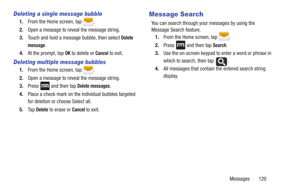 Message search, For more information, refer to “message search” on | Samsung SGH-T989ZKBTMB User Manual | Page 125 / 366