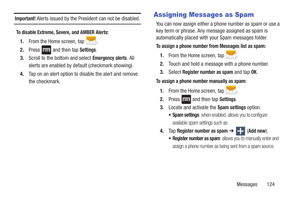 Assigning messages as spam | Samsung SGH-T989ZKBTMB User Manual | Page 129 / 366