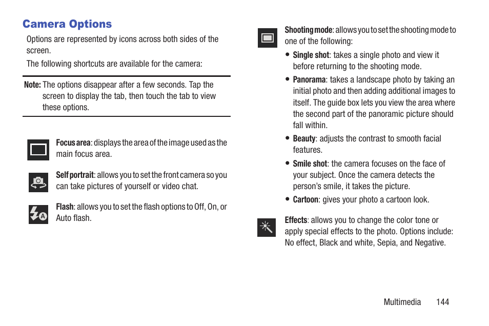 Camera options | Samsung SGH-T989ZKBTMB User Manual | Page 149 / 366