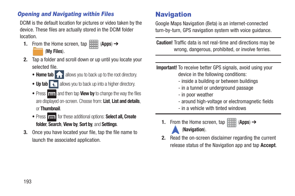 Navigation | Samsung SGH-T989ZKBTMB User Manual | Page 198 / 366