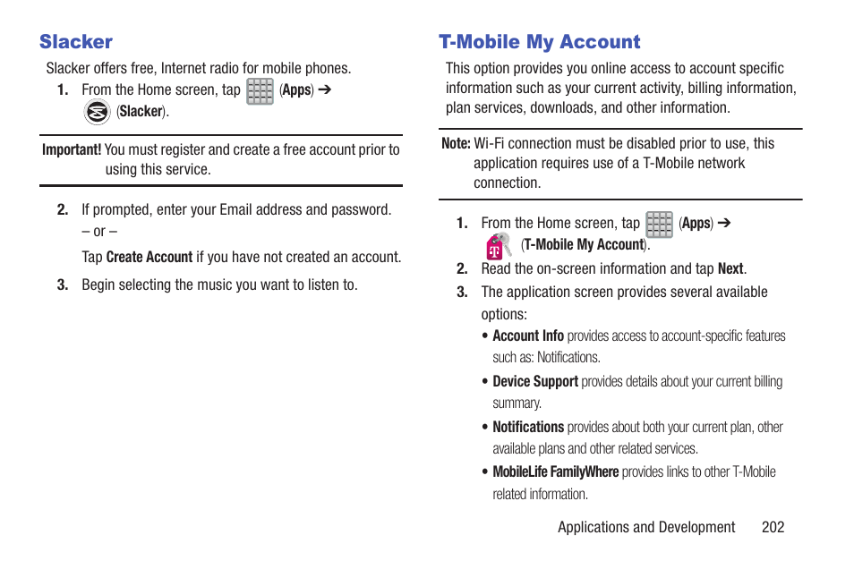 Slacker, T-mobile my account, Slacker t-mobile my account | Samsung SGH-T989ZKBTMB User Manual | Page 207 / 366