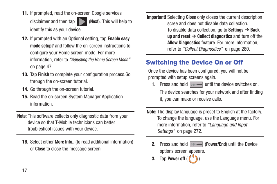 Switching the device on or off | Samsung SGH-T989ZKBTMB User Manual | Page 22 / 366