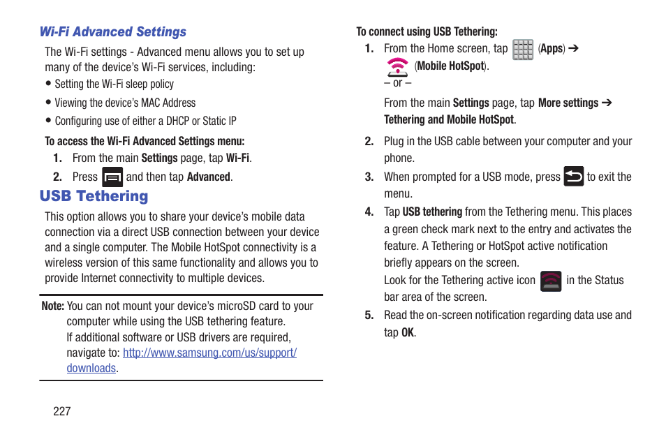 Usb tethering | Samsung SGH-T989ZKBTMB User Manual | Page 232 / 366