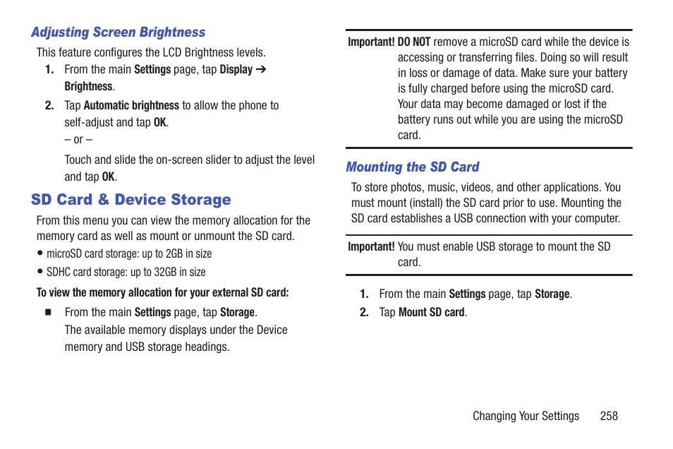 Sd card & device storage | Samsung SGH-T989ZKBTMB User Manual | Page 263 / 366