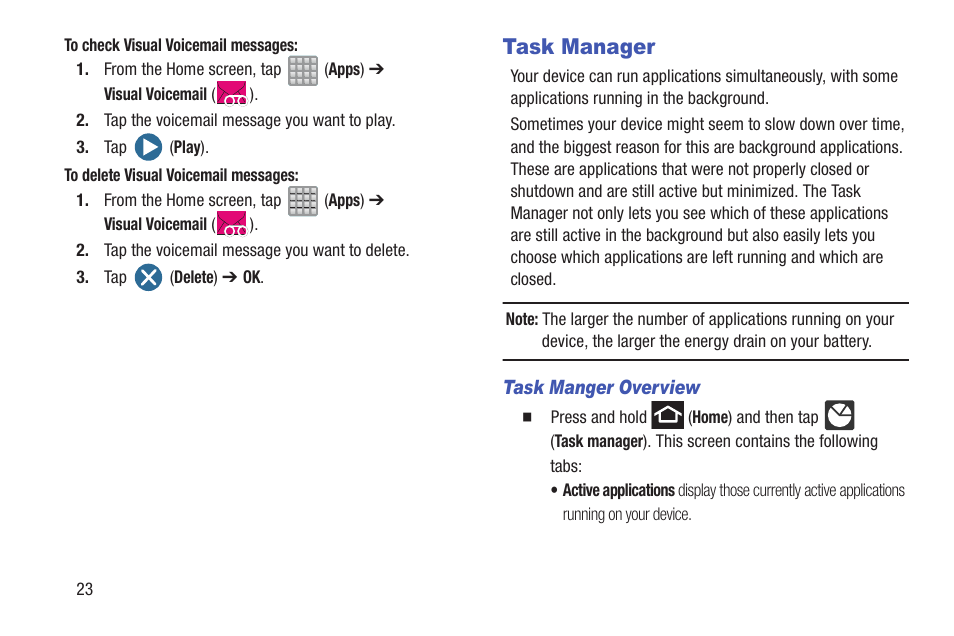 Task manager | Samsung SGH-T989ZKBTMB User Manual | Page 28 / 366