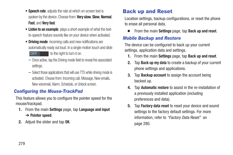 Back up and reset | Samsung SGH-T989ZKBTMB User Manual | Page 284 / 366