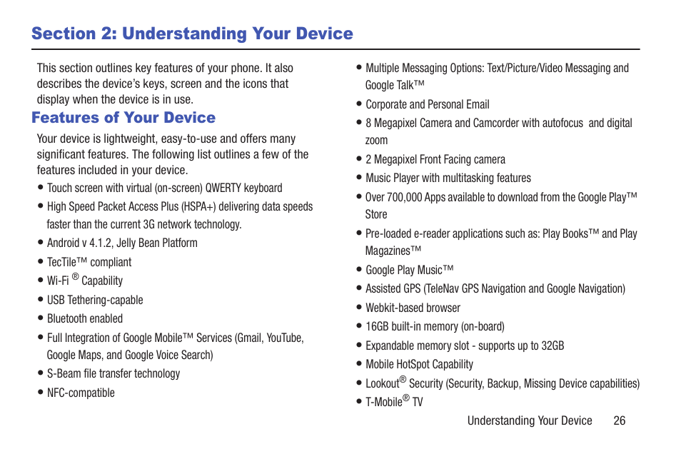 Section 2: understanding your device, Features of your device | Samsung SGH-T989ZKBTMB User Manual | Page 31 / 366