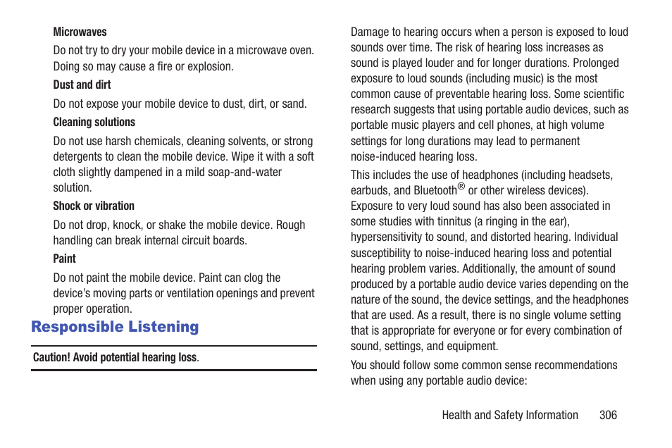 Responsible listening | Samsung SGH-T989ZKBTMB User Manual | Page 311 / 366