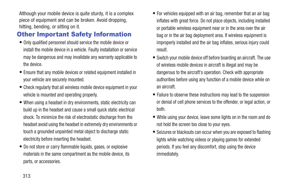 Other important safety information | Samsung SGH-T989ZKBTMB User Manual | Page 318 / 366