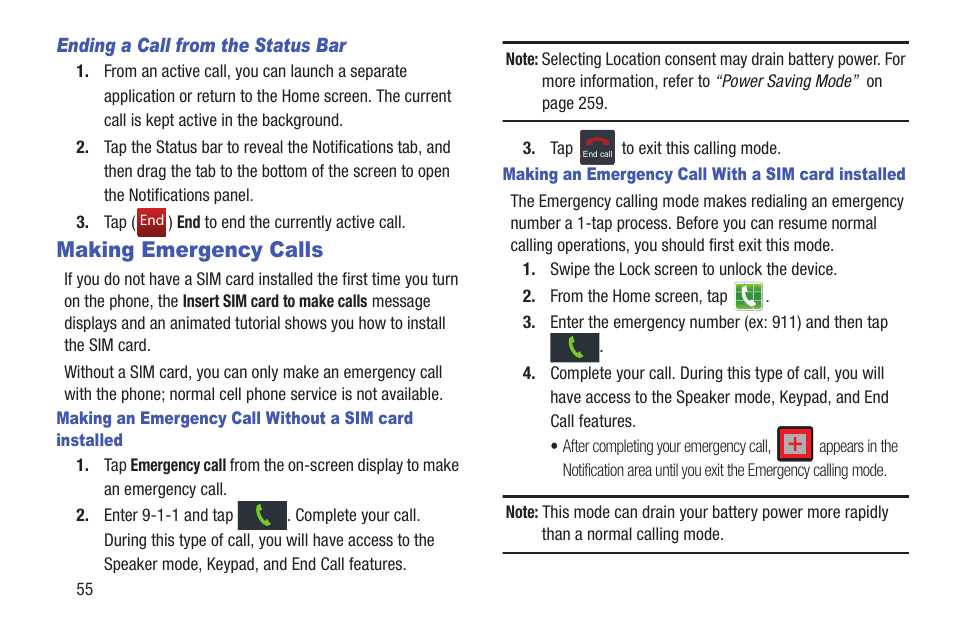 Making emergency calls | Samsung SGH-T989ZKBTMB User Manual | Page 60 / 366