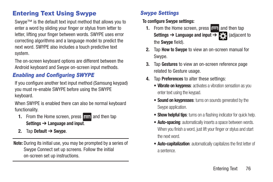 Entering text using swype | Samsung SGH-T989ZKBTMB User Manual | Page 81 / 366