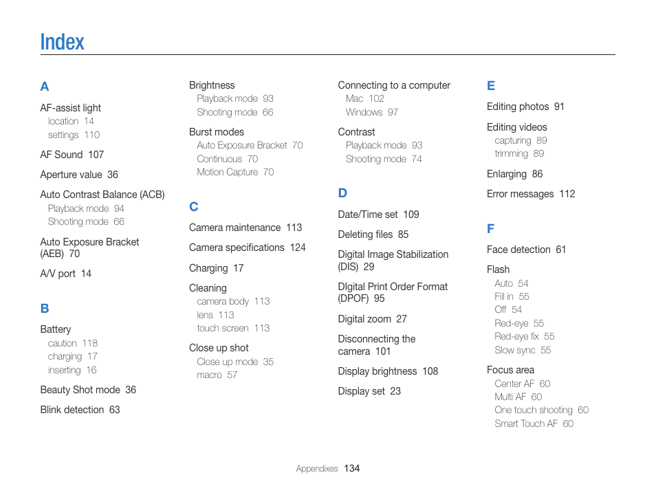 Index | Samsung EC-ST95ZZBPBUS User Manual | Page 135 / 139