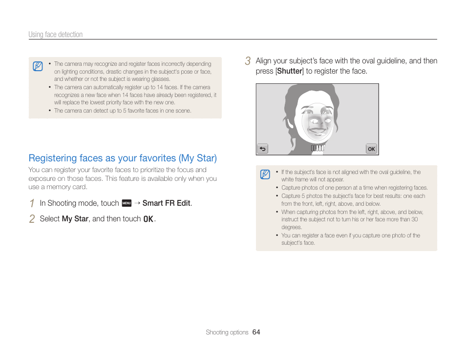 Registering faces as your favorites (my star), Registering faces as your favorites, My star) ………………………………… 64 | Samsung EC-ST95ZZBPBUS User Manual | Page 65 / 139