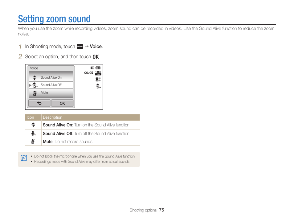 Setting zoom sound | Samsung EC-ST95ZZBPBUS User Manual | Page 76 / 139