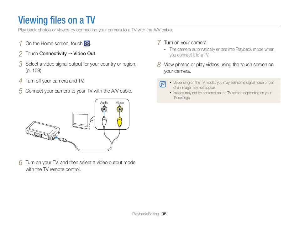 Viewing files on a tv, Viewing ﬁles on a tv | Samsung EC-ST95ZZBPBUS User Manual | Page 97 / 139