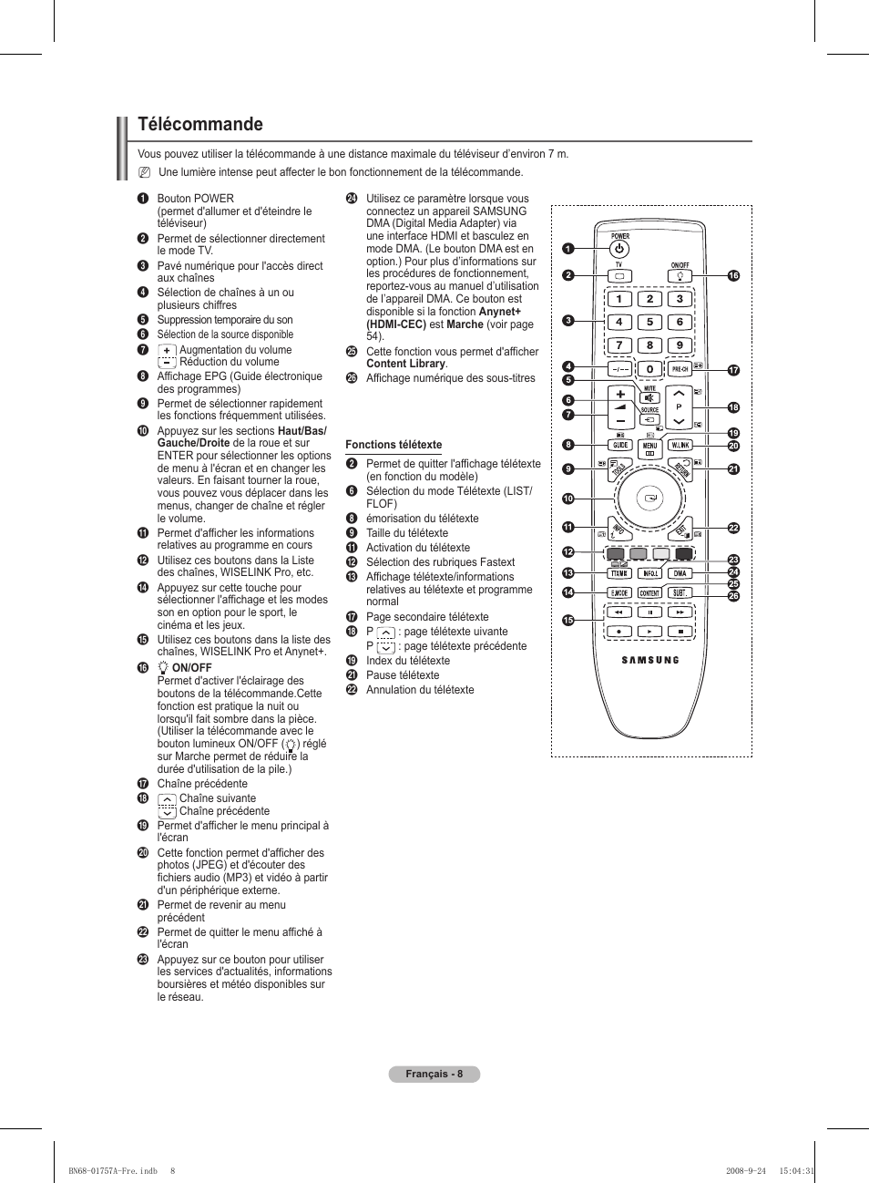 Télécommande | Samsung PS63A756T1MXXC User Manual | Page 79 / 337