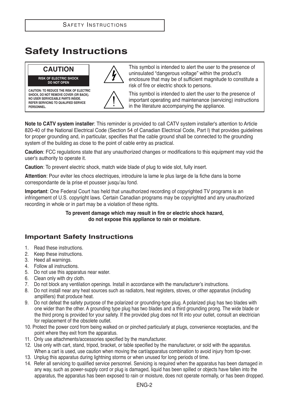 Safety instructions, Caution | Samsung DVD-V5500-AFS User Manual | Page 2 / 85