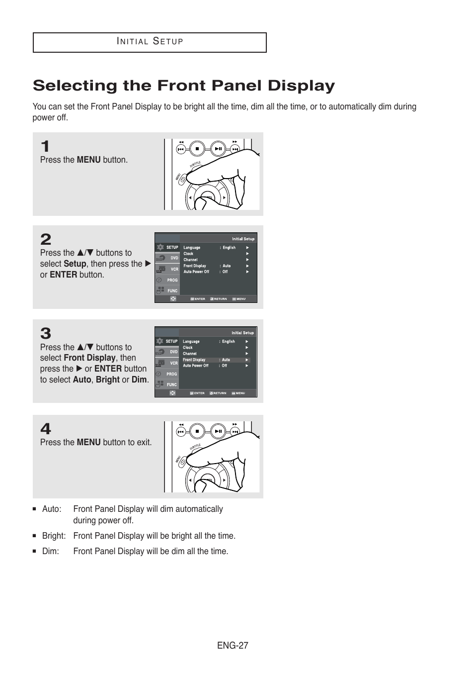 Selecting the front panel display | Samsung DVD-V5500-AFS User Manual | Page 27 / 85