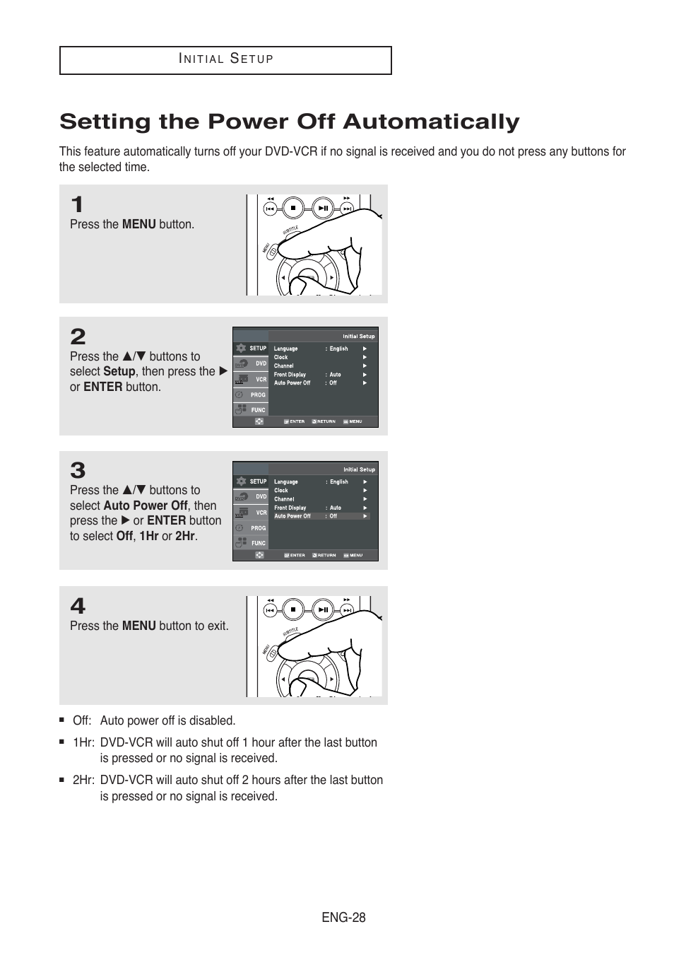 Setting the power off automatically | Samsung DVD-V5500-AFS User Manual | Page 28 / 85