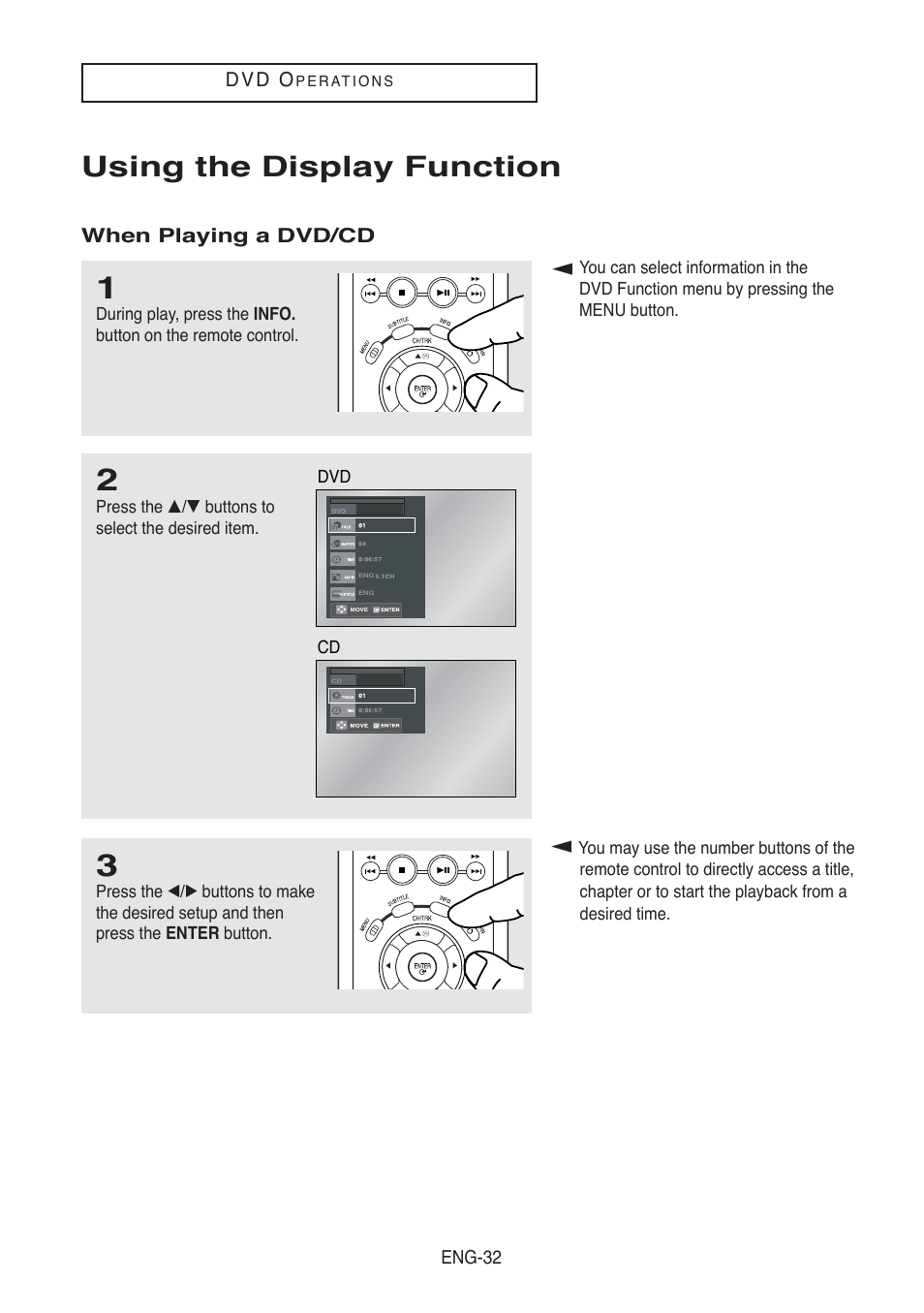 Using the display function | Samsung DVD-V5500-AFS User Manual | Page 32 / 85