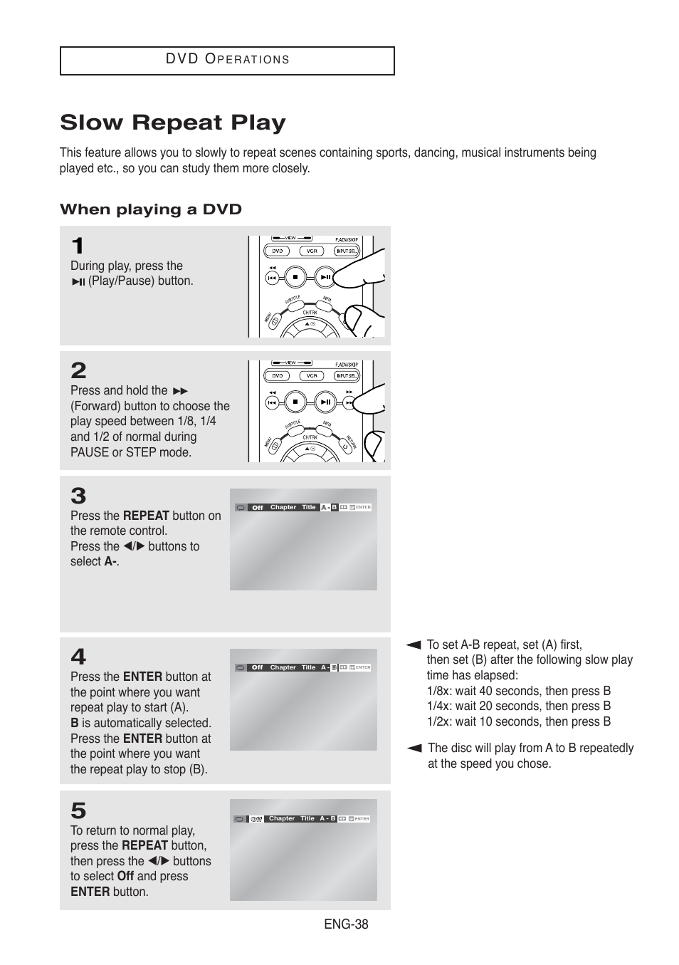 Slow repeat play | Samsung DVD-V5500-AFS User Manual | Page 38 / 85