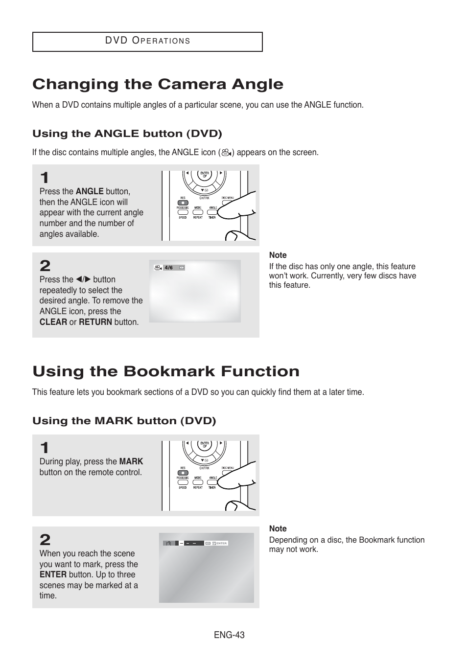 Changing the camera angle, Using the bookmark function | Samsung DVD-V5500-AFS User Manual | Page 43 / 85