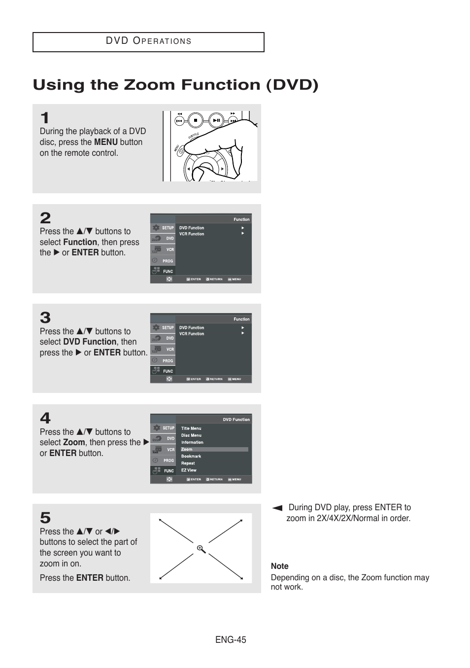 Using the zoom function (dvd) | Samsung DVD-V5500-AFS User Manual | Page 45 / 85