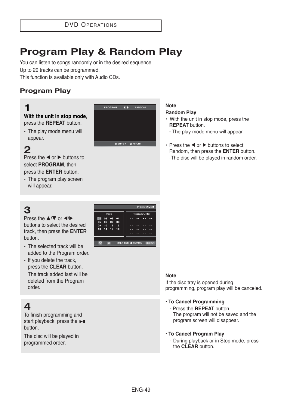 Program play & random play | Samsung DVD-V5500-AFS User Manual | Page 49 / 85