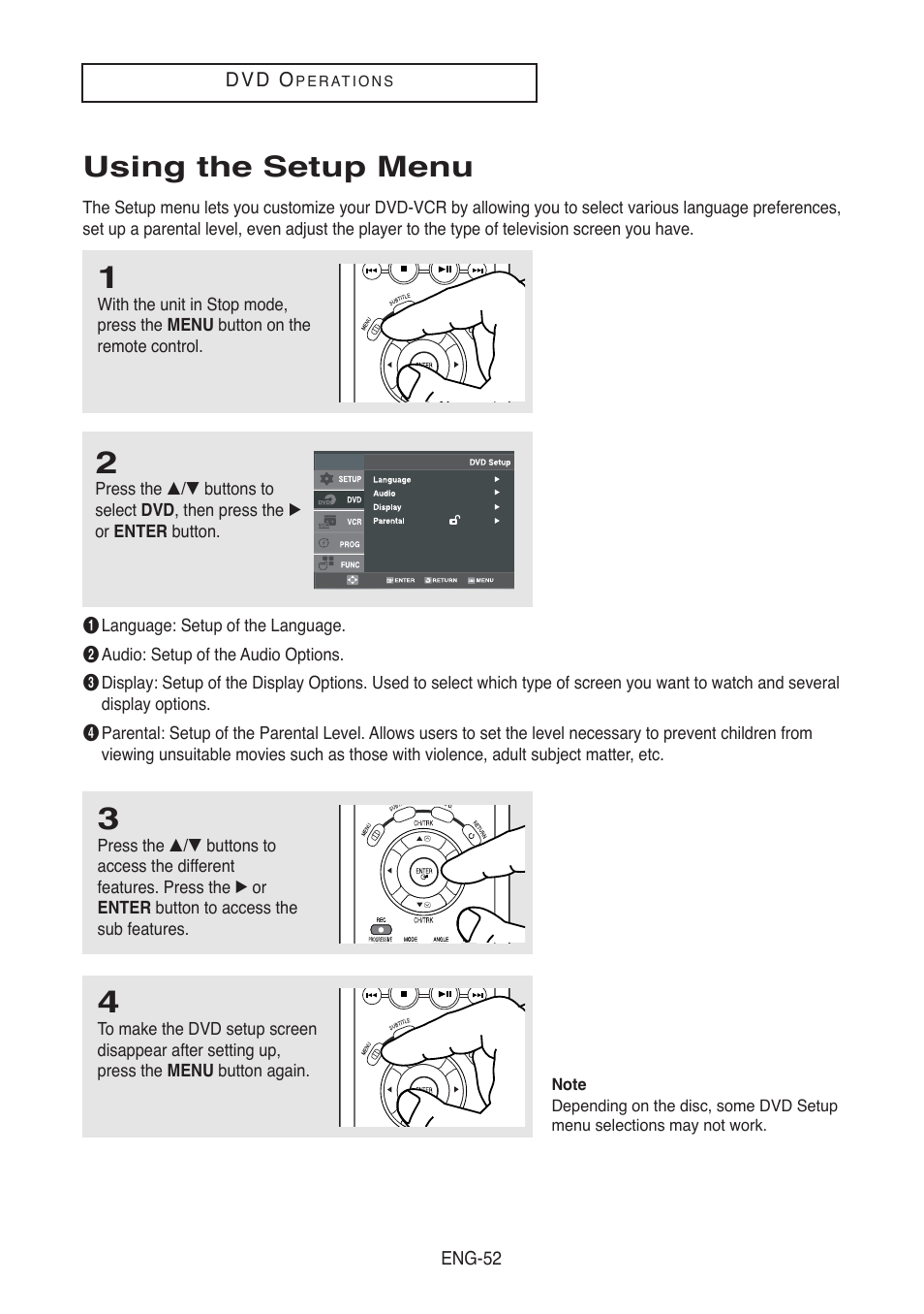 Using the setup menu | Samsung DVD-V5500-AFS User Manual | Page 52 / 85
