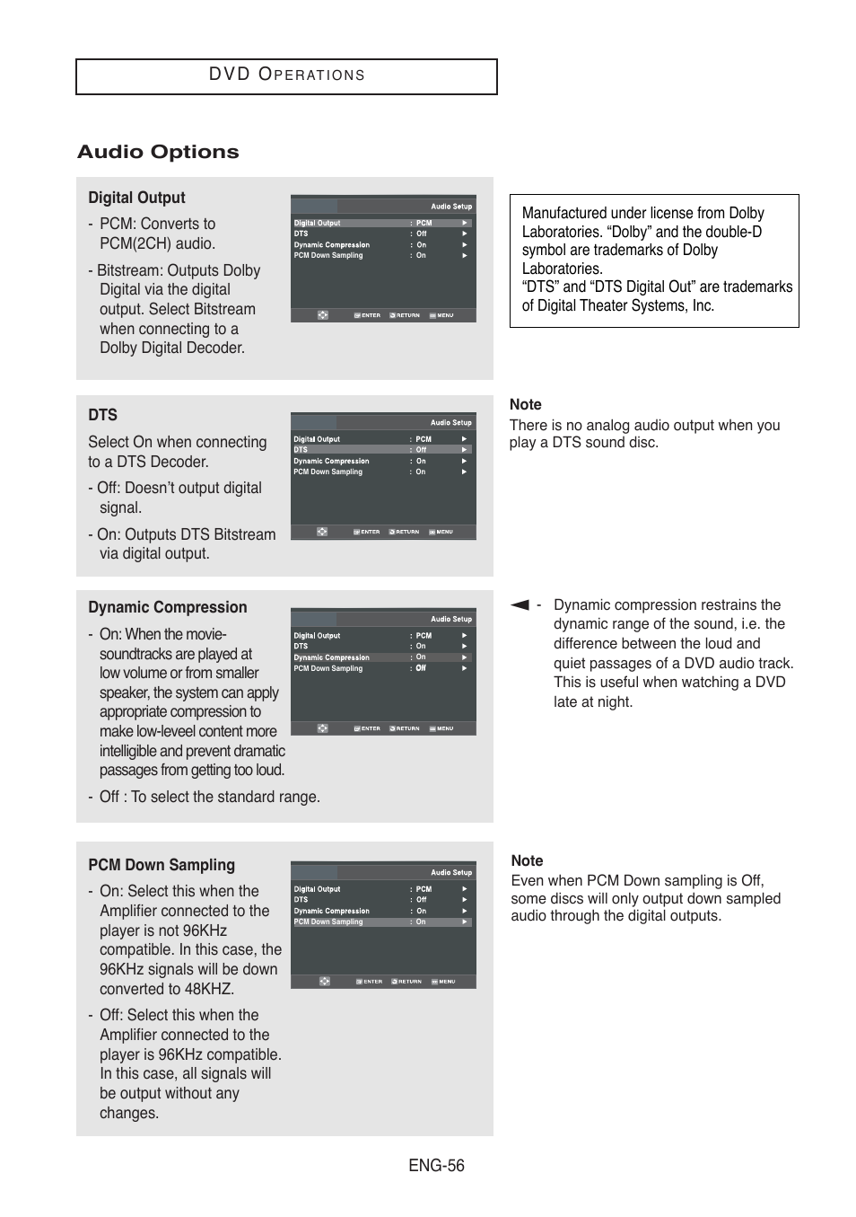 D v d o, Audio options | Samsung DVD-V5500-AFS User Manual | Page 56 / 85