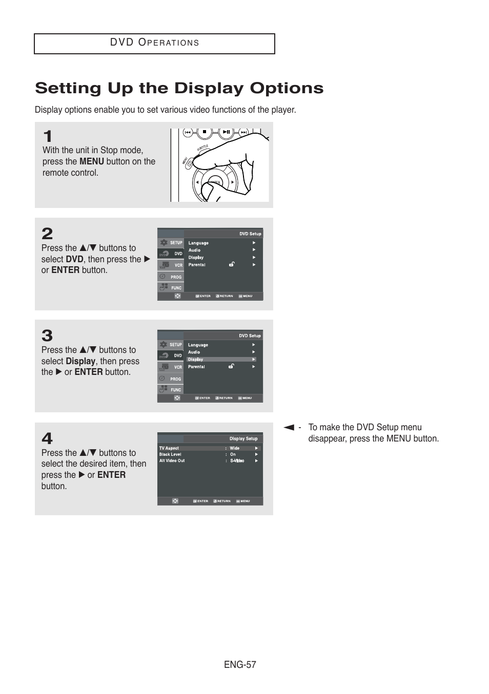 Setting up the display options | Samsung DVD-V5500-AFS User Manual | Page 57 / 85