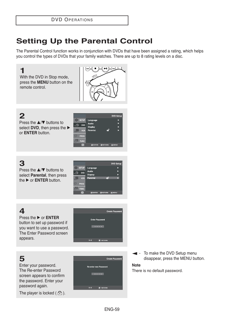 Setting up the parental control | Samsung DVD-V5500-AFS User Manual | Page 59 / 85