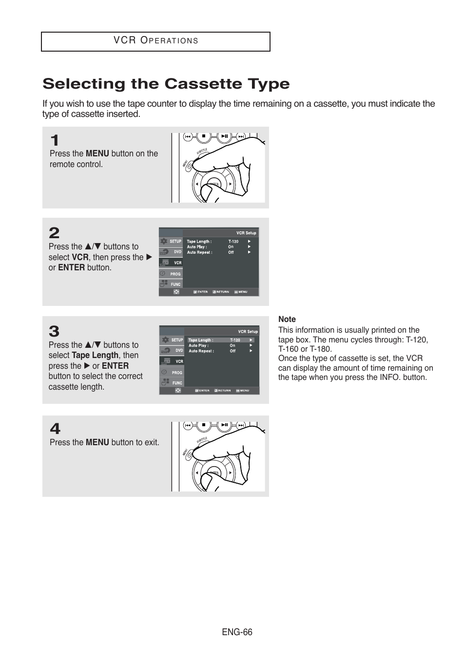 Selecting the cassette type | Samsung DVD-V5500-AFS User Manual | Page 66 / 85