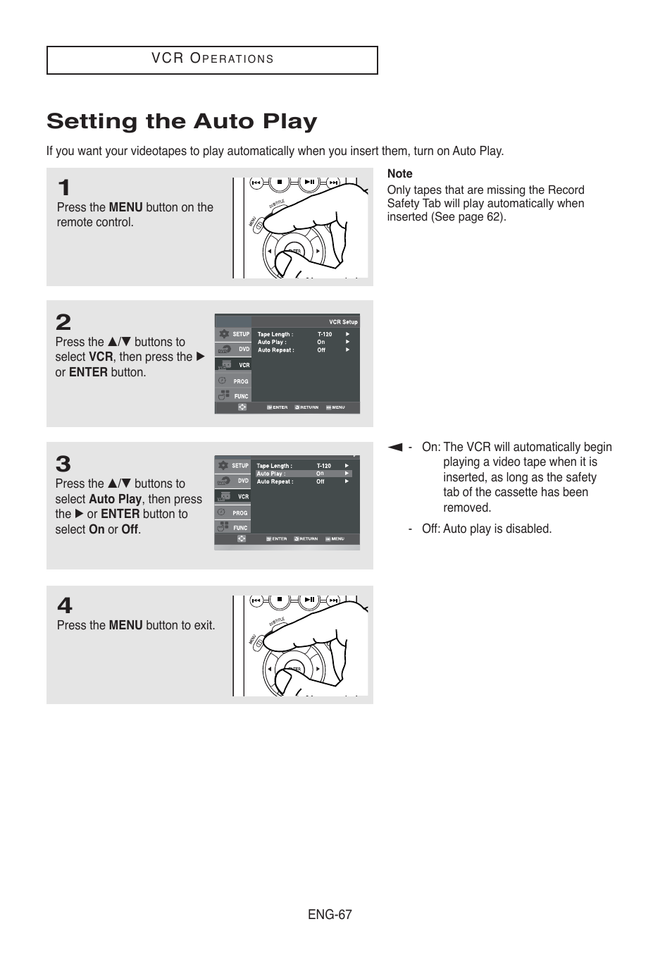Setting the auto play | Samsung DVD-V5500-AFS User Manual | Page 67 / 85