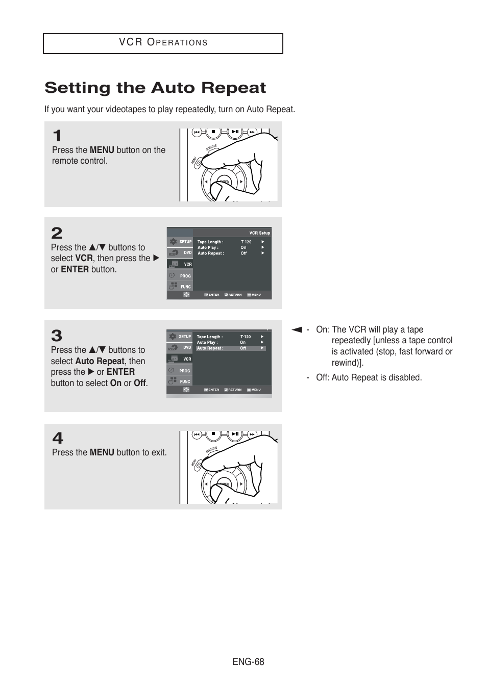 Setting the auto repeat | Samsung DVD-V5500-AFS User Manual | Page 68 / 85