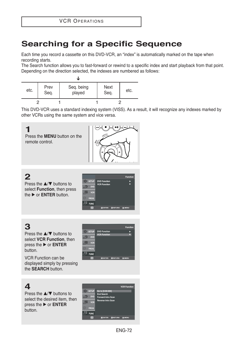 Searching for a specific sequence | Samsung DVD-V5500-AFS User Manual | Page 72 / 85